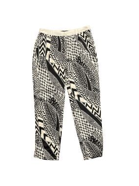 SUGAR LIPS L black/white abstract lined front zip pants pockets beltloops